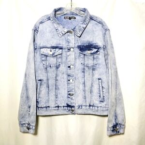 BAR x POL Womens Blue Super Soft Distress-Wash Denim Jean Jacket Large